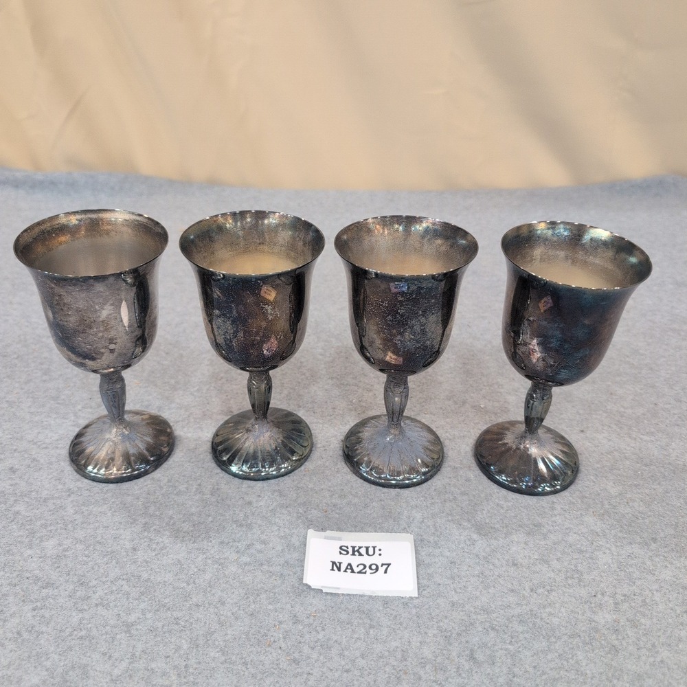 International Silver Co Silverplate Wine Goblets Set of 4 Fluted Base Patina - Picture 6 of 6